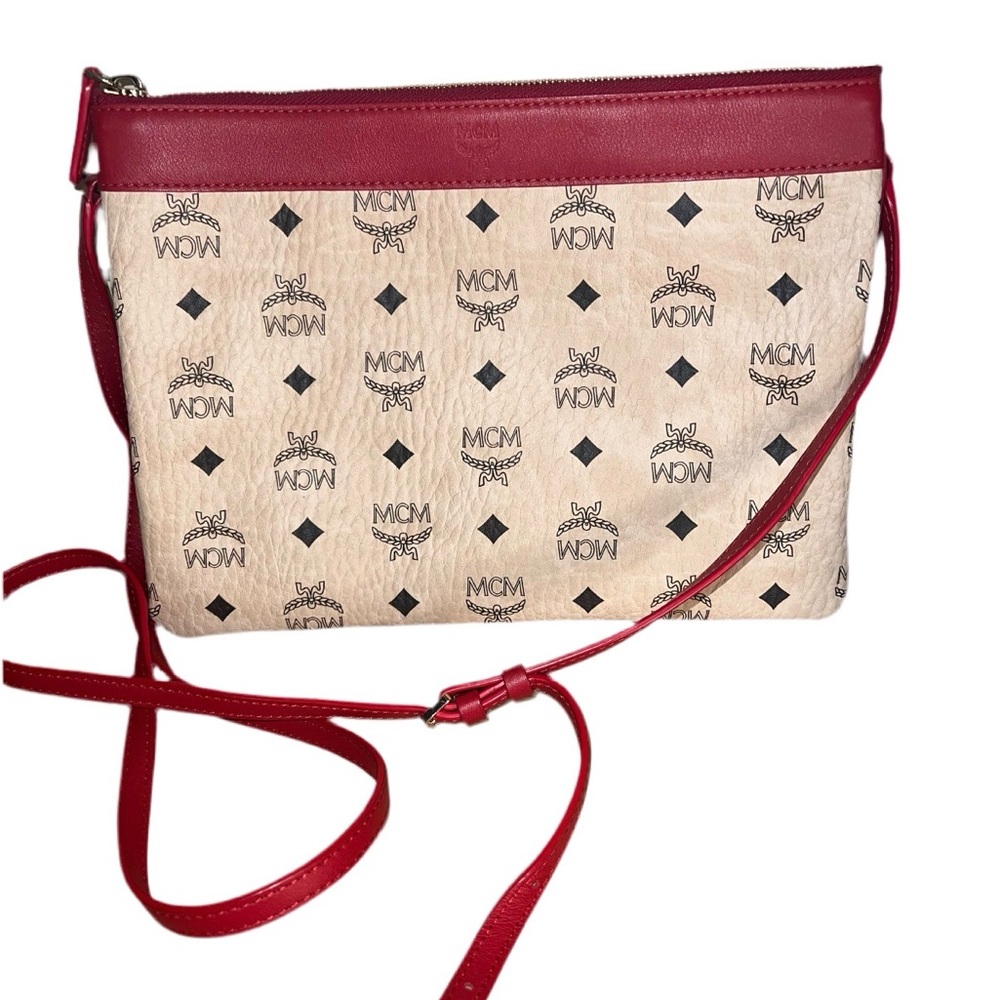 MCM Red and Cream Patterned Crossbody Bag